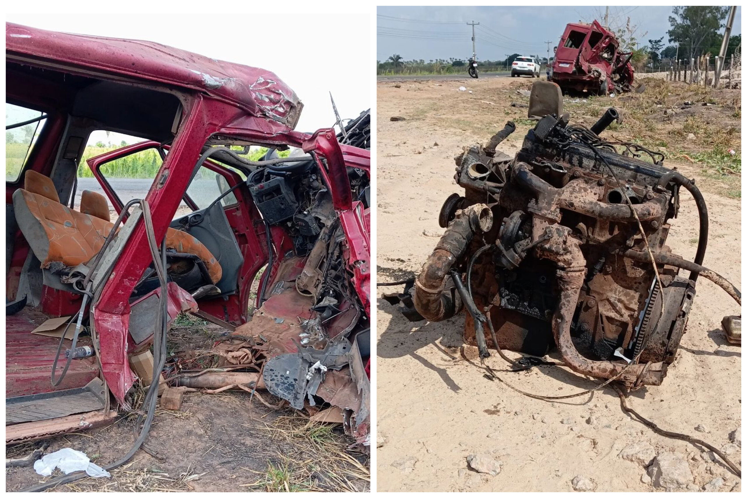 Van fica destruída e tem motor arrancado após colidir com caminhão na BR-316